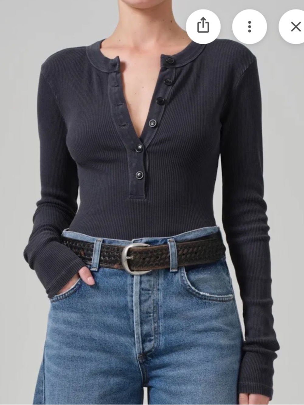 Faherty Henley Long Sleeve Top in Charcoal Grey size Large